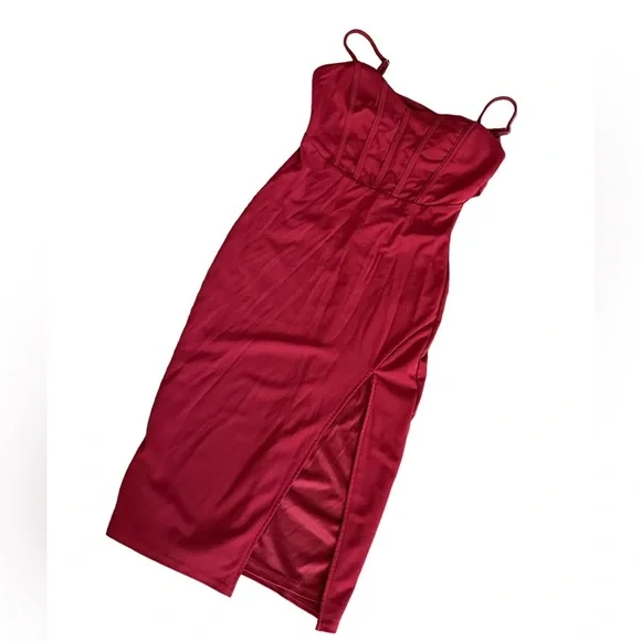 {Fashion House} Midi length High Leg Slit Fitted  bodycon fitted dress - Picture 2 of 10